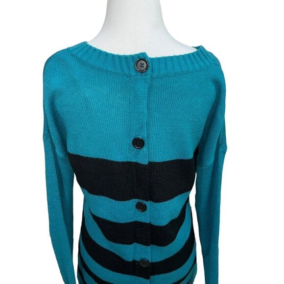 AGB Women's M Medium Knit Sweater Long Sleeves Striped Accent Buttons Turquoise - Picture 6 of 7